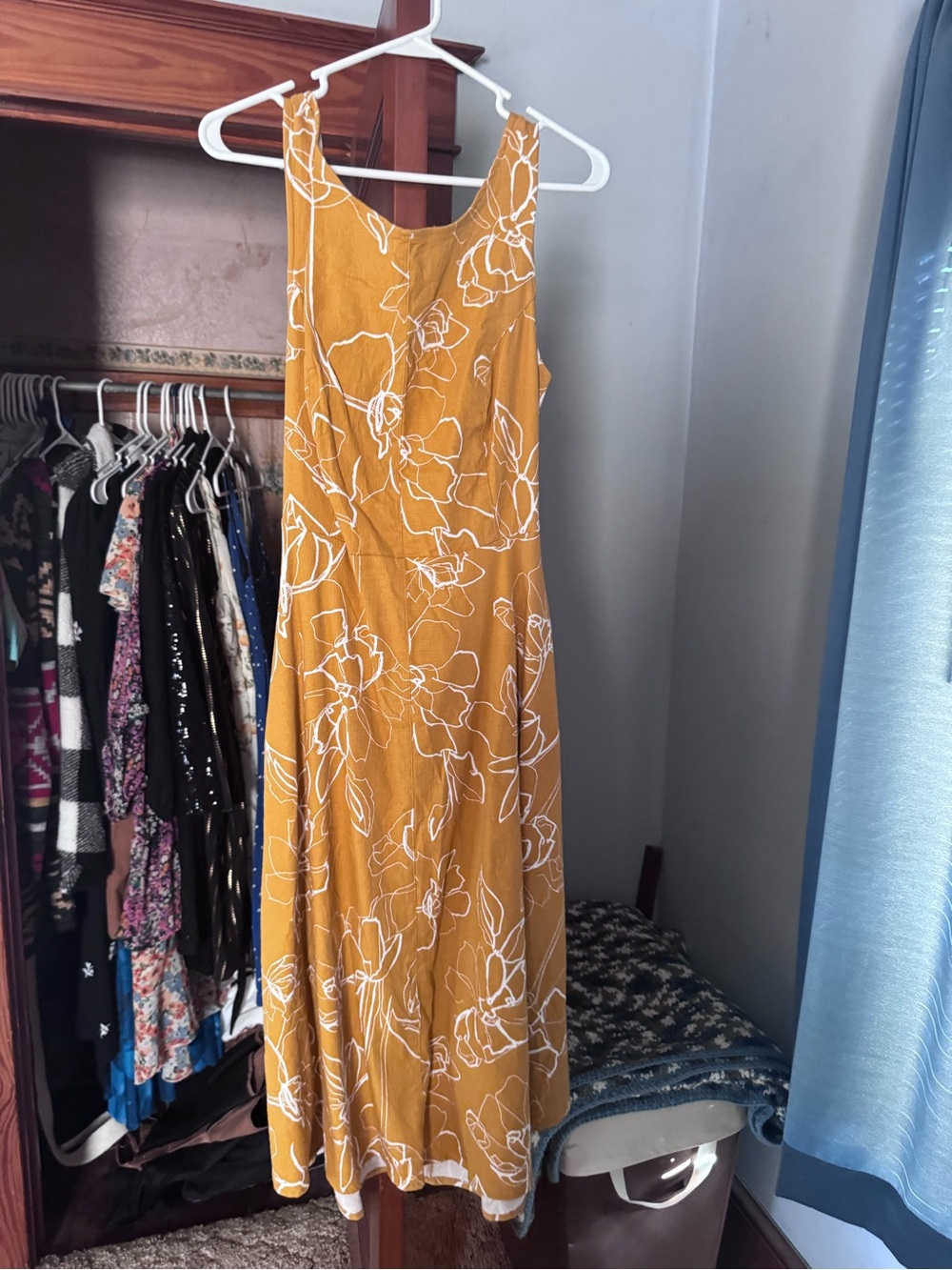 eva mendes for New York & Company Mustard Floral Maxi Dress